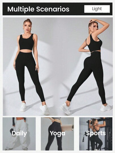 Easify SHEIN Sport ملابس رياضية للنساء من سروال لصيق مرن وصدرية رياضية خالية من الغرز