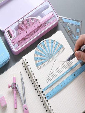 مجموعة أدوات الرسم الرياضياتية الهندسية 8 قطع، تشمل 4 أشرطة قياس، مقياس دائرة، قلم رصاص، ممحاة، مبراة قلم رصاص، مثالي كمجموعة قرطاسية للمدارس، الطلاب، هدايا للأطفال