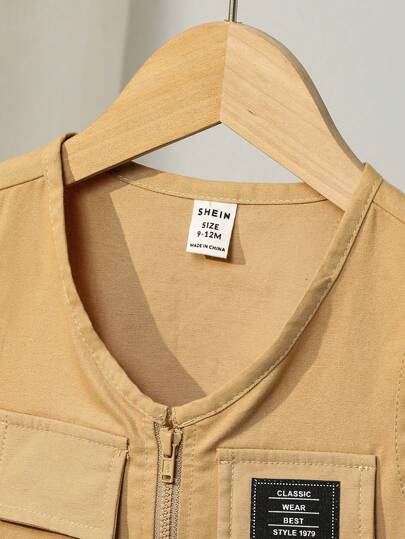 SHEIN 3قطع طقم ملابس طفل متناسقة: هودي، سترة، بنطلون، أسلوب بيج محايد وأبيض للخريف/الشتاء، أنيق وعصري
