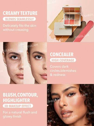 SHEGLAM لوحة الوجه متعددة الوظائف All About That Face-Vanilla Sculpt لوحة الوجه متعددة الوظائف All About That Face-Vanilla Sculpt 12 لونًا بلمسة نهائية متوهجة لوحة متعددة الاستخدامات 3 في 1 خافي عيوب قابل للدمج قاعدة أحمر خدود كونتور هايلايتر مصحح...