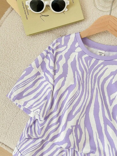 girls-sets مجموعة تي شيرت كنزة قصير الأكمام وشورت كاجوال بنمط متموج للفتيات المراهقات من LMoss
