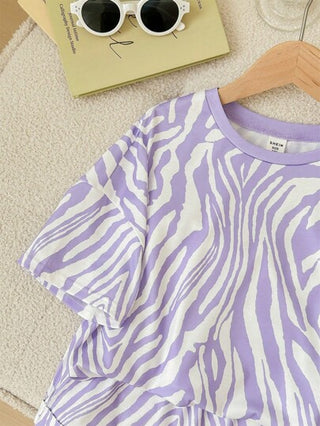 girls-sets مجموعة تي شيرت كنزة قصير الأكمام وشورت كاجوال بنمط متموج للفتيات المراهقات من LMoss