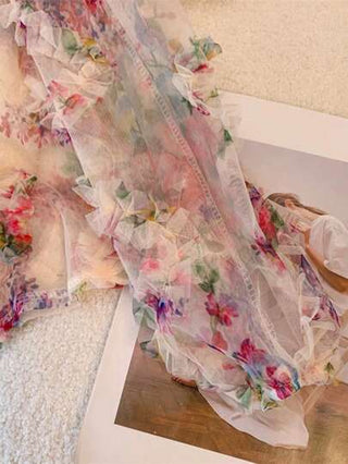 EMERY ROSE قميص نسائي بأكمام طويلة شبكة زهرية مزين بطيات، مثالي للعطلة