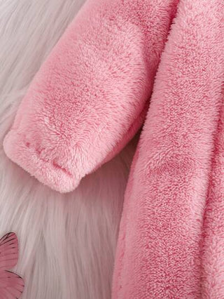 SHEIN جمبسوت شتوية أرجوانية ناعمة وفاخرة للأطفال الرضع ، ذات جيب أذن مخملي وقبعة ، مناسبة لحفلات Halloween