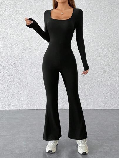 SHEIN PETITE أردية سوداء براقة بقصة رجل متسعة ورقبة مربعة