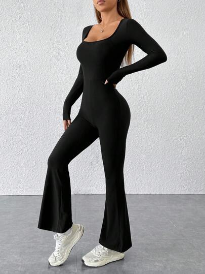 SHEIN PETITE أردية سوداء براقة بقصة رجل متسعة ورقبة مربعة