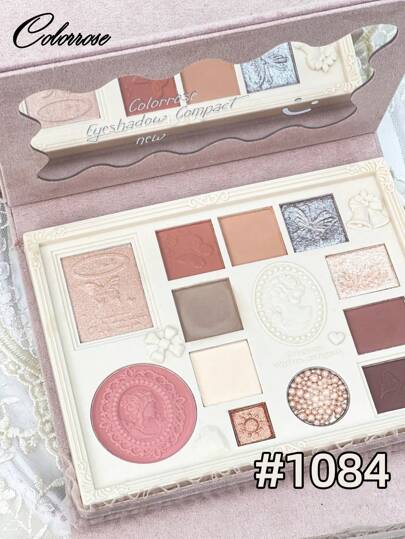 COLORROSE لوحة مكياج مزخرفة بالنقوش، لوحة ظلال عيون بودرة مطفية ولامعة، ذات تغطية لونية عالية وثابتة، ظلال عيون لامعة ناعمة وخفيفة الوزن، مع مرآة، لوحة مكياج متعددة الوظائف تشمل البرايمر والأحمر