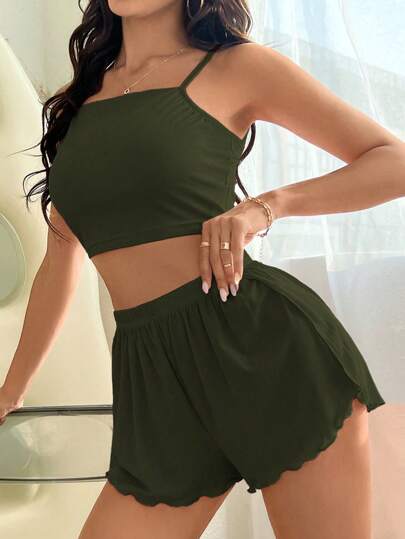 SHEIN مجموعة السترة البسيطة والشورت بلون واحد للنساء، ملابس منزلية