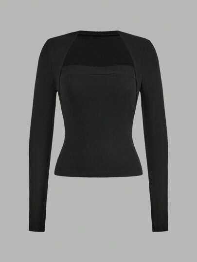 EZwear تيشرت نسائي ضيق طويل الأكمام 2 قطعة مناسب لفصلي الخريف والشتاء