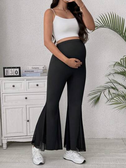 سروال حمل فضفاض وضيق بتصميم مطوي ولون سادة مريح