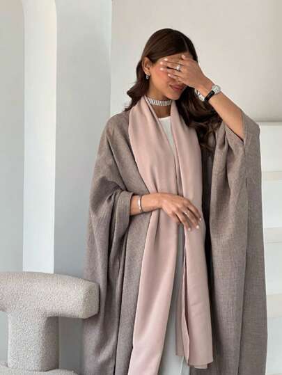 فستان كاردجان بأكمام واسعة على شكل الخفافيش من الكتان قطعة واحدة للنساء، عباءة دبي العربية ذات الجزء الأمامي المفتوح، بياقة شال من القطن الناعم للاستخدام اليومي والمناسبات