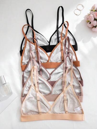 Shein Underwear&Sleepwear Basics صدرية نسائية غير مسلكية بحمالة سباغيتي بلون سادة، 5 قطع