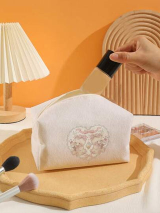 ROMWE Kawaii حقيبة تنظيف فيلفيت مستطيلة ثمانية الأضلاع بأربطة ودبدوب جذاب وردي اللون