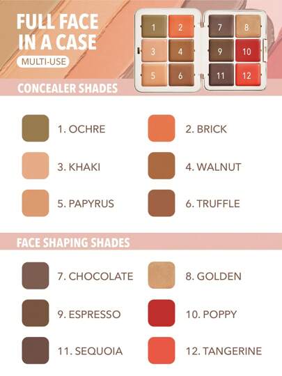 SHEGLAM لوحة الوجه متعددة الوظائف All About That Face-Mocha Sculpt لوحة الوجه متعددة الوظائف All About That Face-Mocha Sculpt 12 لونًا بلمسة نهائية متوهجة لوحة متعددة الاستخدامات 3 في 1 خافي عيوب قابل للدمج قاعدة أحمر خدود كونتور هايلايتر مصحح تغطية...