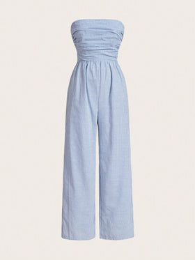 SHEIN EZwear بدلة قصيرة نسائية بدون حمالة مخططة