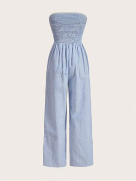 SHEIN EZwear بدلة قصيرة نسائية بدون حمالة مخططة