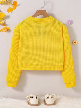 SHEIN Elladie kids معطف كردجان مصنوع من الأكريليك بنمط الزهور للفتيات المراهقات، ملابس كاجوال للخريف