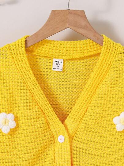 SHEIN Elladie kids معطف كردجان مصنوع من الأكريليك بنمط الزهور للفتيات المراهقات، ملابس كاجوال للخريف