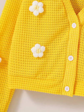 SHEIN Elladie kids معطف كردجان مصنوع من الأكريليك بنمط الزهور للفتيات المراهقات، ملابس كاجوال للخريف