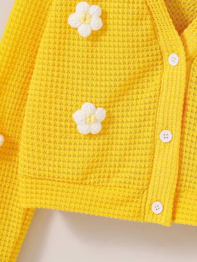 SHEIN Elladie kids معطف كردجان مصنوع من الأكريليك بنمط الزهور للفتيات المراهقات، ملابس كاجوال للخريف
