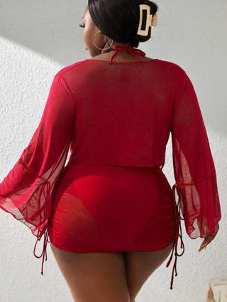 SHEIN Slayr CURVE مجموعة بلوكات اللون (4 قطع) لملابس السباحة، بمقاسات كبيرة لعام 2025، خاصة بموسم الصيف والعطلات الشاطئية
