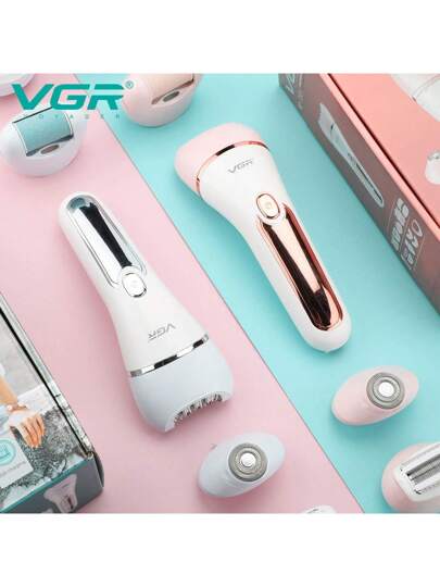 VGR VGR IPX7 للماء 6 في 1 مجموعة تجميل للسيدات مقص اللحية الكهربائي، مزيل الشعر، إزالة جلد القدمين المتيبس، V-733-وردي-بدون صندوق