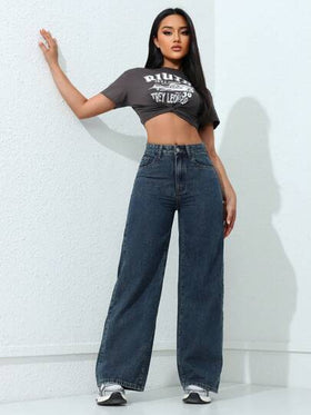 SHEIN ICON بنطلون جينز عصري بقصة مستقيمة للسيدات للباس اليومي