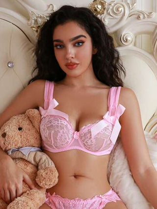 PetitDoll حمالة صدر نسائية مع سلك بتصميم كاواي قطعة واحدة بخامة الدانتيل