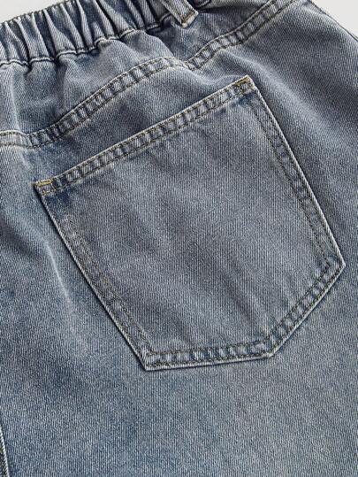 SHEIN PETITE CURVE جينز نسائي واسع الساق ستريت مباشر بنمط رجعي أزرق ذو