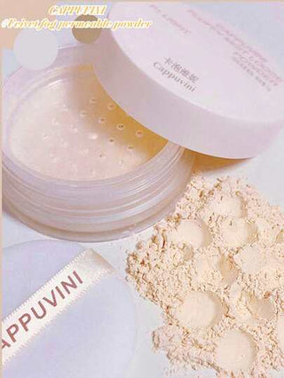 Cappuvini بودرة مضغوطة تدوم طويلاً، بودرة إعداد مكياج للتحكم في الزيت، غير قابلة للالتصاق، غير لامعة، بودرة إعداد مكياج تدوم طويلاً