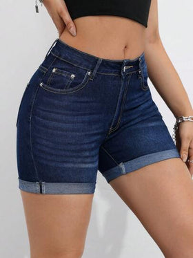 Jeanoix شورت جينز نسائي بموحد اللون وجيوب، ملابس صيفية عارضة