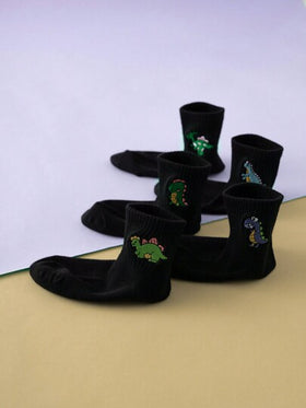 1/2/3/5 أزواج من الجوارب الركبة للأطفال السوداء المميزة والشخصية بنمط الديناصور المطرز، تناسب الملابس الرسمية والكاجوال، شحن عشوائي