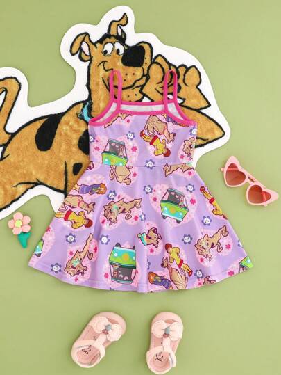 فساتين بيبي SCOOBY-DOO X  فستان كامي للأطفال الرضع بناتي بطبعات كرتونية لجرو ونقاط بولكا وقلوب