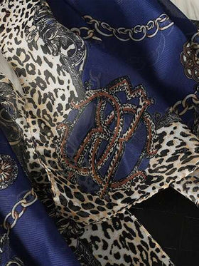 قطعة واحدة وشاح نسائي أنيق وعصري بطباعة كلاسيكية من جلد الفهد والأزهار على شيفون الحرير، خفيف الوزن ومنفذ للهواء، مناسب للارتداء اليومي، الحجاب الكاجوال، وشاح الحماية من الشمسرمضان