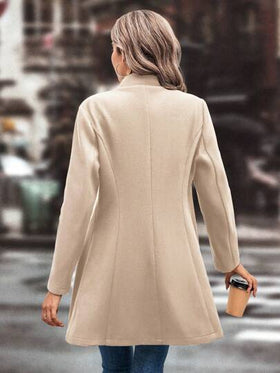SHEIN Clasi معطف محبوك بألوان سادة بياقة مرتفعة للخريف والشتاء، سترة نسائية كاجوال بأزرار للخريف المتأخر بياقة صاعدة وأكمام عادية، تركيبة سادة لون برتقالي نسائية، ملابس محترفة/أعمال/للعمل