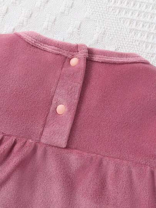 SHEIN ملابس علوية بأكمام طويلة وبنطلون واسع مصنوع من القطن للرضع، لون وردي سادة بسيط، مجموعة من ٢ قطعة مريحة للمنزل