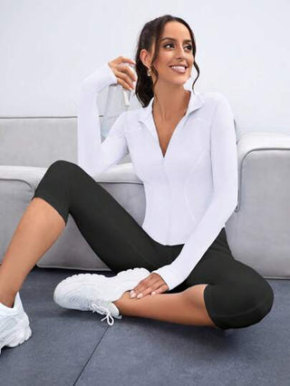 Sport Studio جاكيت رياضية نسائية بأكمام طويلة ولون سادة بسيطة للاستخدام اليومي