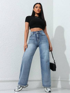 SHEIN ICON بنطلون دينيم بأسلوب بسيط للمرأة العصرية للاستخدام اليومي