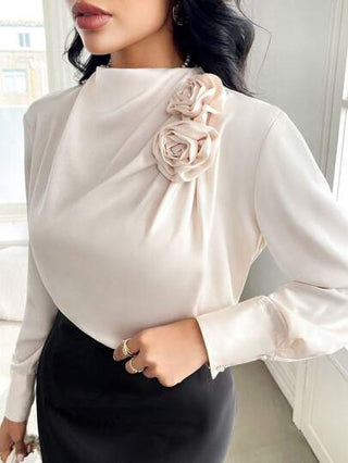 Modelyn قميص نسائي يومي بأكمام طويلة، بتصميم زهرة ثلاثية الأبعاد ولون سادة، مناسب للارتداء اليومي