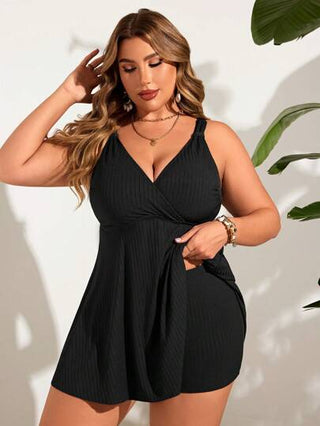 Swim Lushoire مجموعة تانكيني صيفية بألوان صلبة ومقاس كبير مكونة من ملابس علوية بدون أكمام وسراويل قصيرة للشاطئ