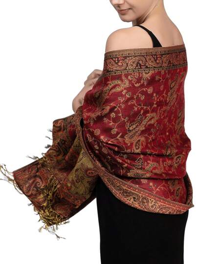 وشاح نسائي مطبوع بنمط البيزلي الدافئ والأنيق، وشاح وحجاب بنمط البيزلي الكلاسيكي للعباءة