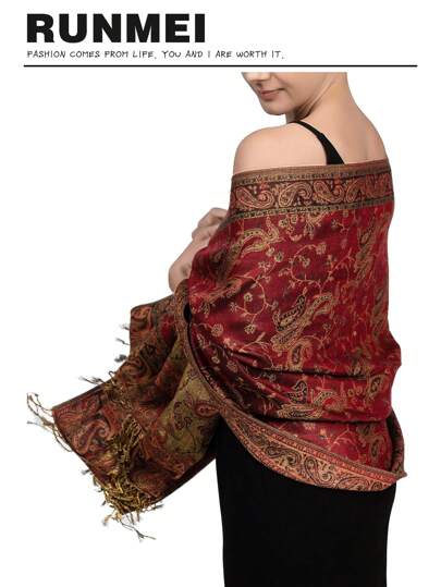وشاح نسائي مطبوع بنمط البيزلي الدافئ والأنيق، وشاح وحجاب بنمط البيزلي الكلاسيكي للعباءة