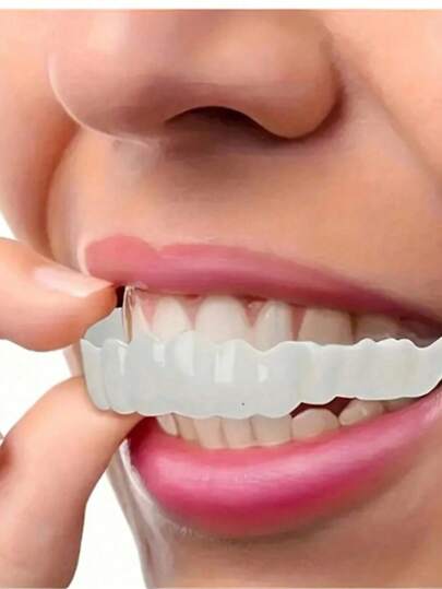 4 قطع أغطية أسنان مبتسمة مؤقتة مرنة بيضاء للأسنان العلوية والسفلية ، تعزز الابتسامة المثالية لارتدائها يوميًا