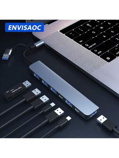 محور USB-C منفذي 7 من نوع USB2.0 للهاتف والحاسب اللوحي والكمبيوتر المحمول 7 في 1 مفرق USB أداة محور متعددة المنافذ