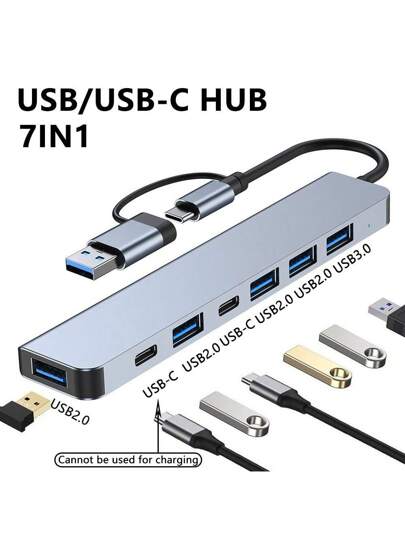 محور USB-C منفذي 7 من نوع USB2.0 للهاتف والحاسب اللوحي والكمبيوتر المحمول 7 في 1 مفرق USB أداة محور متعددة المنافذ