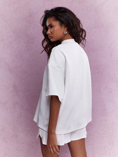 MISSGUIDED قميص بوليو بأكمام منسدلة مزود بشعار الشارع على الأمام