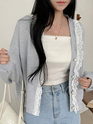 DAZY جاكيت نسائية بأكمام طويلة بسيطة مزينة بالدانتيل للاستخدام اليومي