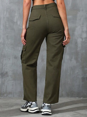 SHEIN EZwear بنطلون جينز عارض للنساء بقصة فضفاضة وقاع مستقيم وجيوب، بأسلوب ملابس العمل