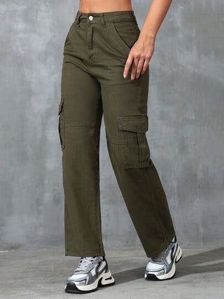 EZwear بنطلون جينز عارض للنساء بقصة فضفاضة وقاع مستقيم وجيوب، بأسلوب ملابس العمل