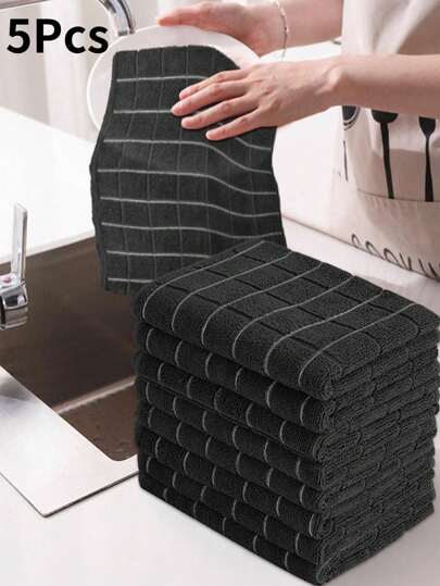 HYER KITCHEN قطعة قماش منظف مربعة مخططة سوداء للمطبخ والحمام والمنزل والموردين المنزليين